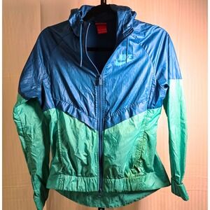 Nike Windrunner Jacket XS Blue Green Colorblock Lightweight Zip Hooded see flaws